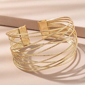 Gold 1pc Multi-Layer Open Cuff Bracelet